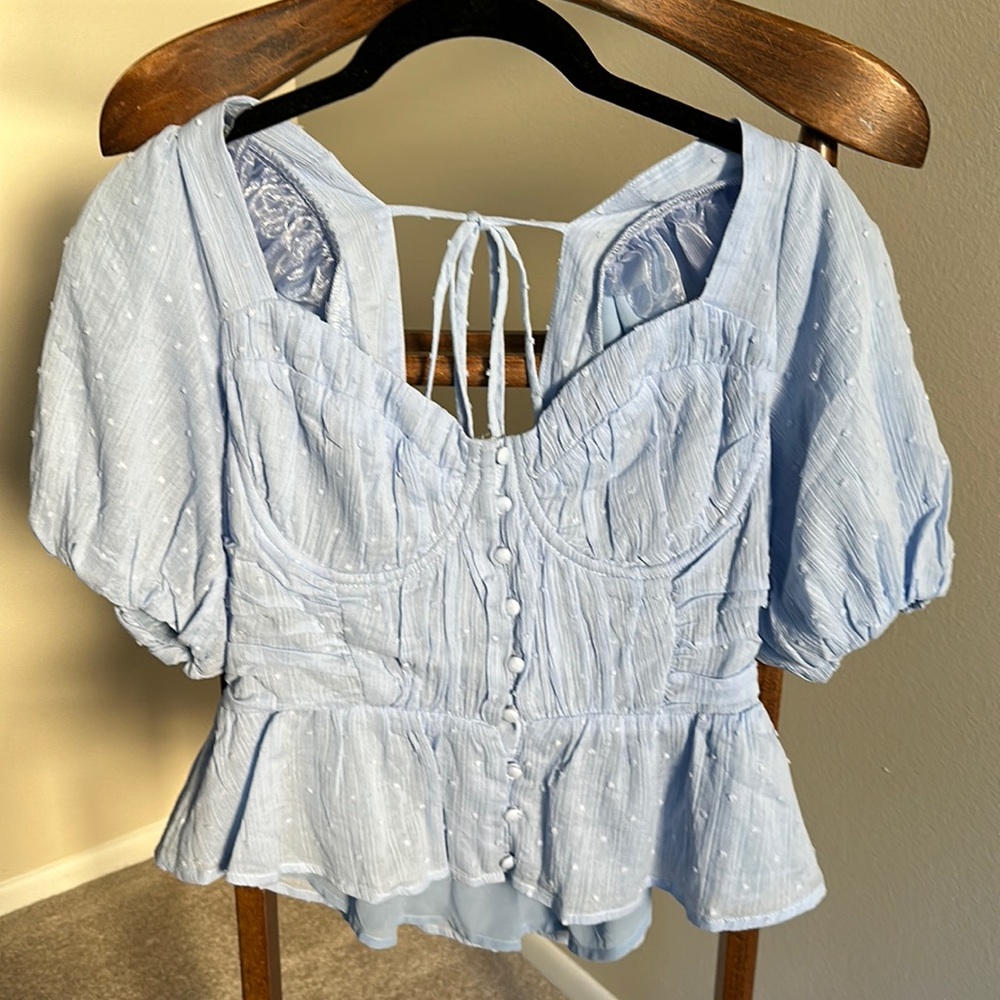 ASTR the label - blue blouse with balloon sleeves